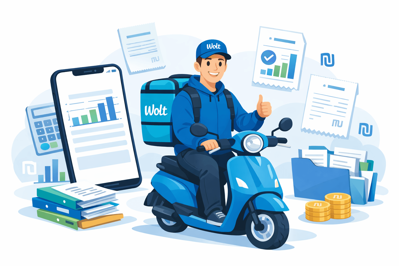 ניהול חשבון וקבלות לשליח Wolt - תוכנת חשבונאות iCount, קבלות דיגיטליות, דיווח מס, חישוב מס, ניהול הוצאות